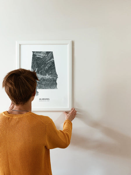 Alabama Hydrological Map Poster (Black)