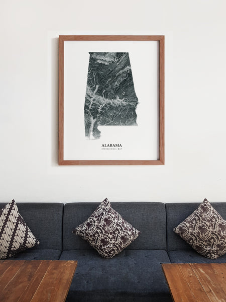 Alabama Hydrological Map Poster (Black)