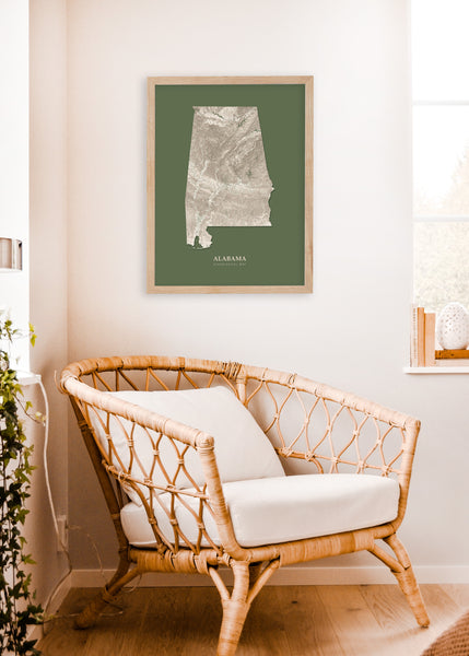 Alabama Hydrological Map Poster Green