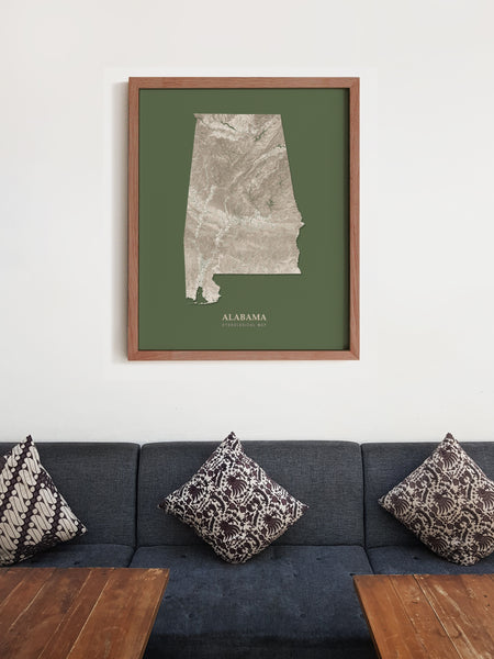 Alabama Hydrological Map Poster Green