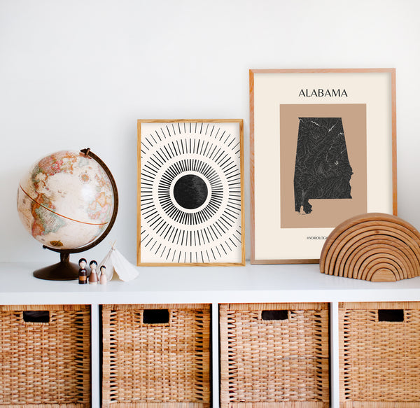 Alabama Mid-Century Modern Hydrological Map