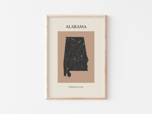 Alabama Mid-Century Modern Hydrological Map