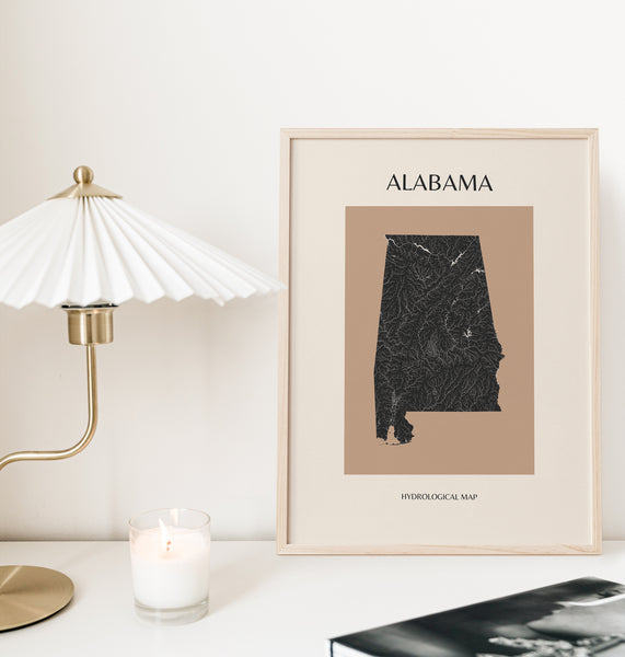 Alabama Mid-Century Modern Hydrological Map
