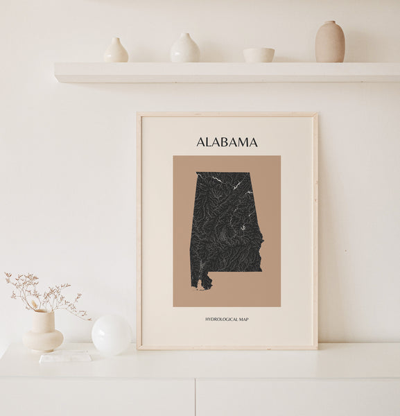 Alabama Mid-Century Modern Hydrological Map
