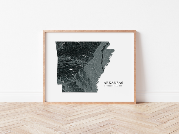 Arkansas Hydrological Map Poster Black