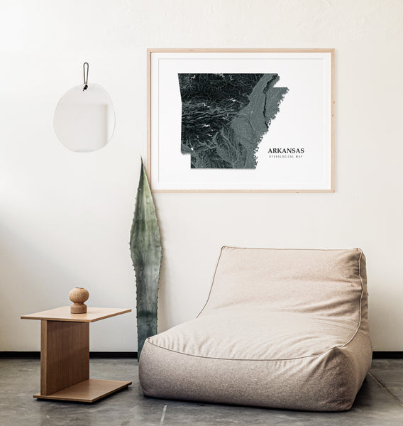 Arkansas Hydrological Map Poster Black