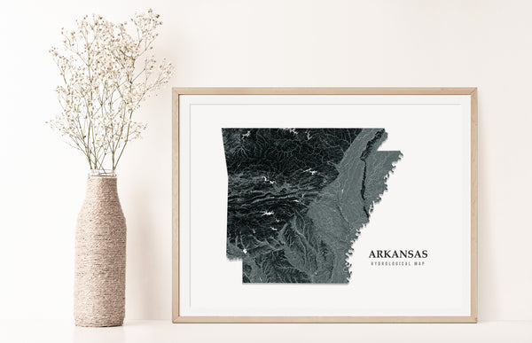 Arkansas Hydrological Map Poster Black