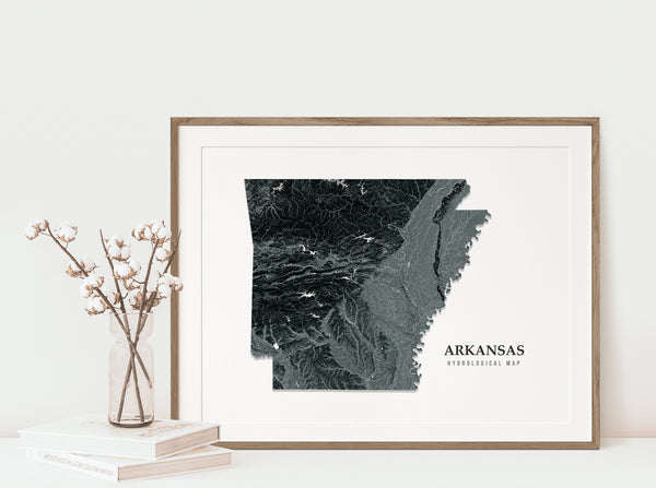 Arkansas Hydrological Map Poster Black