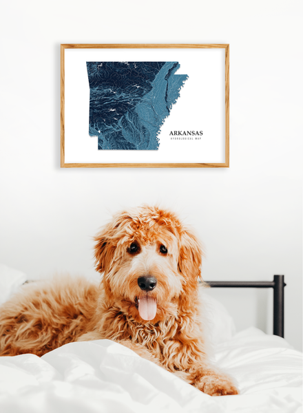 Arkansas Hydrological Map Poster Blue