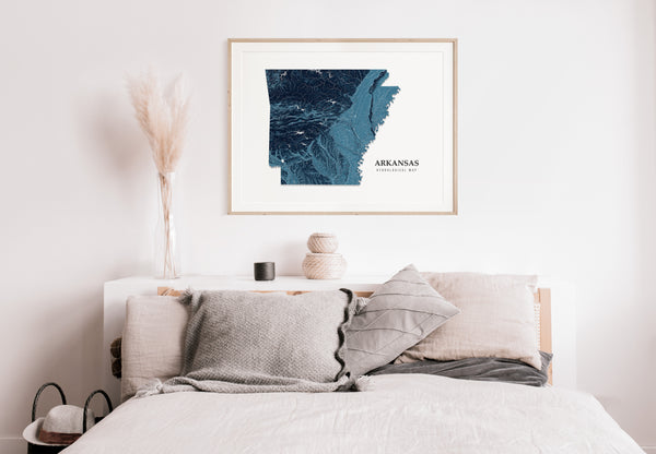 Arkansas Hydrological Map Poster Blue