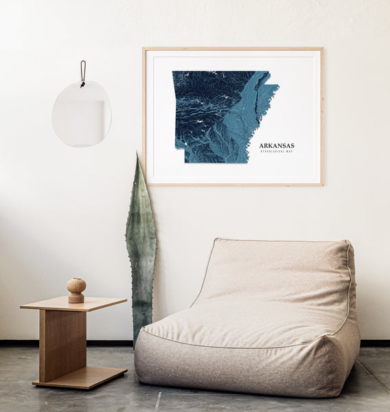 Arkansas Hydrological Map Poster Blue