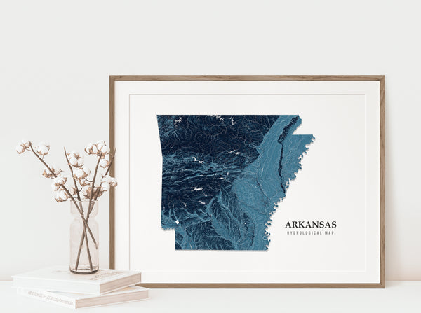 Arkansas Hydrological Map Poster Blue