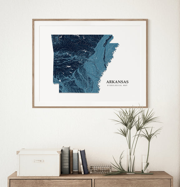 Arkansas Hydrological Map Poster Blue