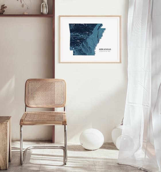 Arkansas Hydrological Map Poster Blue