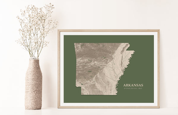 Arkansas Hydrological Map Poster Green