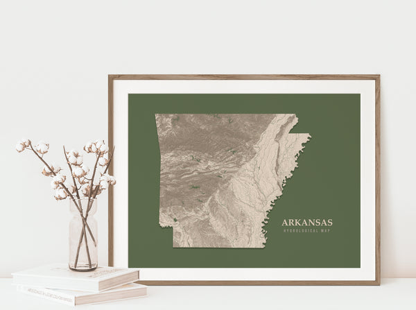 Arkansas Hydrological Map Poster Green