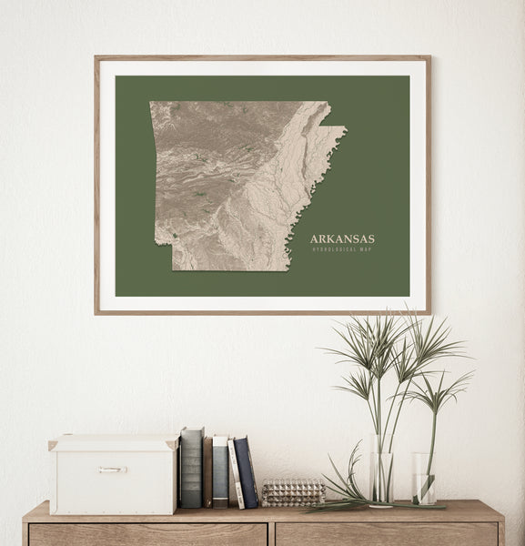 Arkansas Hydrological Map Poster Green