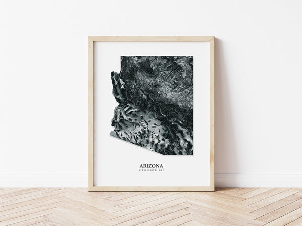Arizona Hydrological Map Poster Black