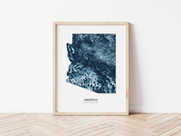 Arizona Hydrological Map Poster Blue