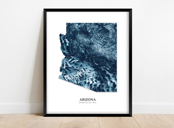 Arizona Hydrological Map Poster Blue