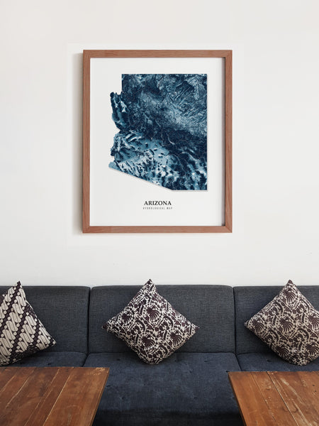 Arizona Hydrological Map Poster Blue