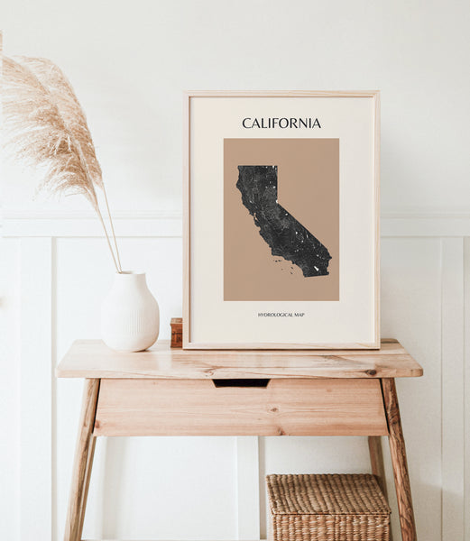 California Mid-Century Modern Hydrological Map