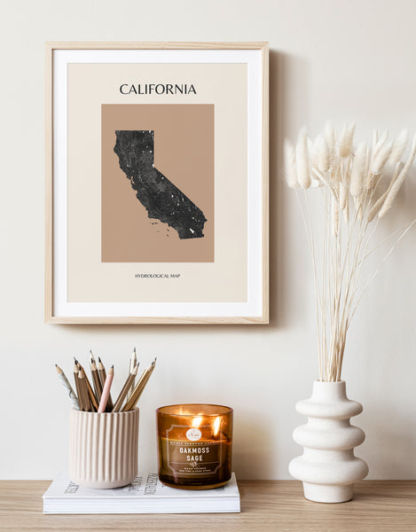 California Mid-Century Modern Hydrological Map