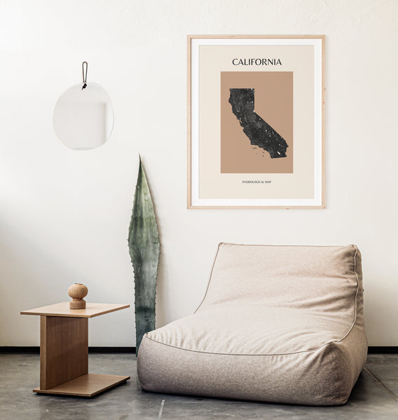 California Mid-Century Modern Hydrological Map