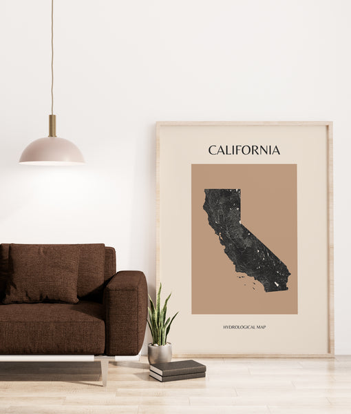 California Mid-Century Modern Hydrological Map