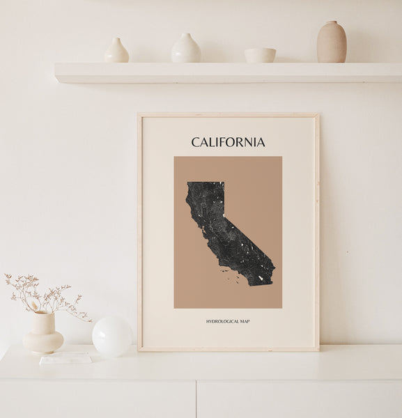 California Mid-Century Modern Hydrological Map