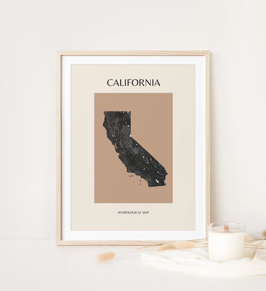 California Mid-Century Modern Hydrological Map
