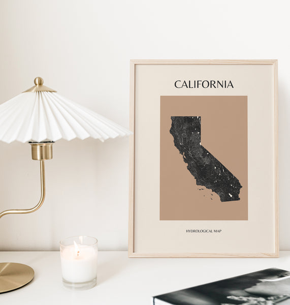 California Mid-Century Modern Hydrological Map