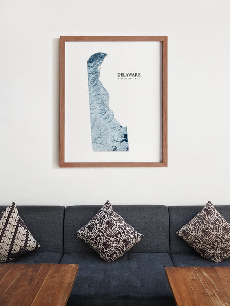 Delaware Hydrological Map Poster Blue
