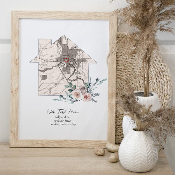 Floral First Home Map Gift