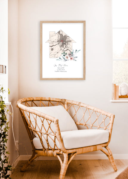 Floral First Home Map Gift