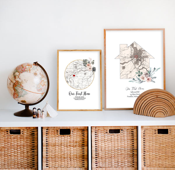 Circular Floral First Home Map Gift