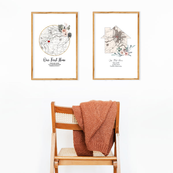 Circular Floral First Home Map Gift