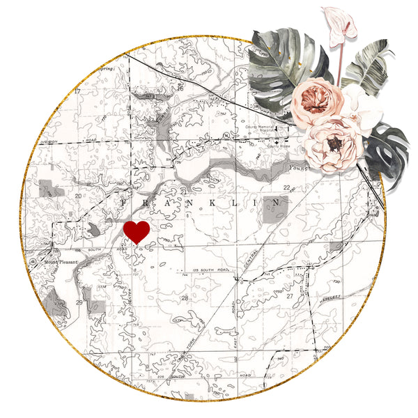 Circular Floral First Home Map Gift