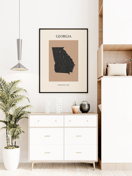 Georgia Mid-Century Modern Hydrological Map