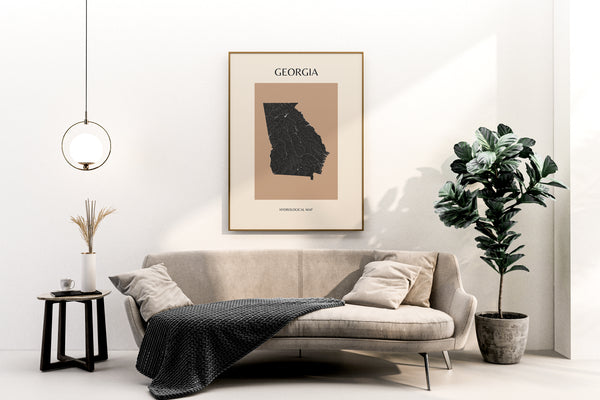 Georgia Mid-Century Modern Hydrological Map