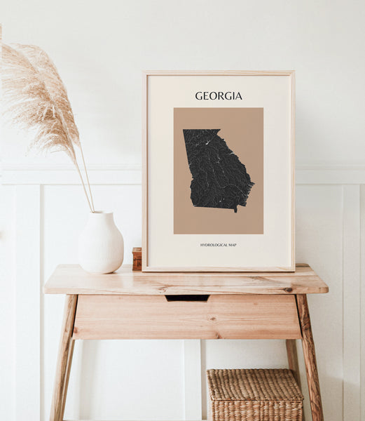 Georgia Mid-Century Modern Hydrological Map