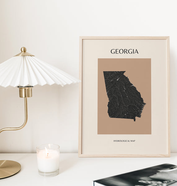 Georgia Mid-Century Modern Hydrological Map