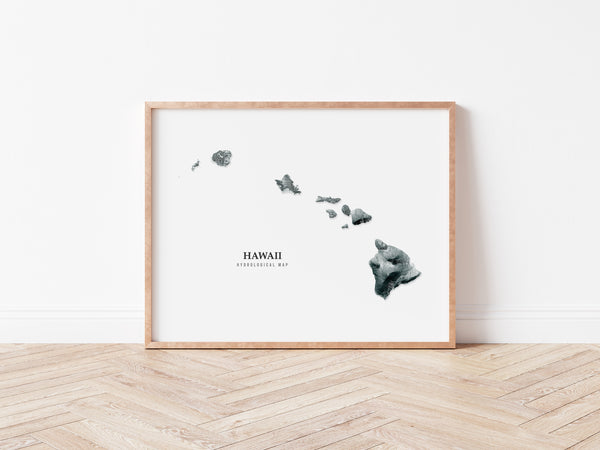 Hawaii Hydrological Map Poster Black