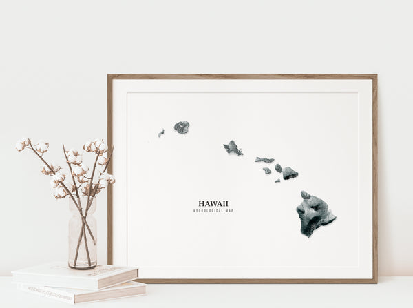 Hawaii Hydrological Map Poster Black
