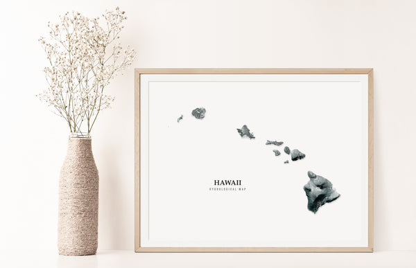 Hawaii Hydrological Map Poster Black