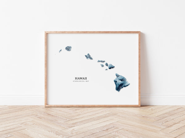 Hawaii Hydrological Map Poster Blue