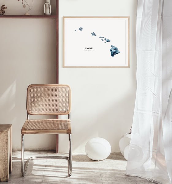 Hawaii Hydrological Map Poster Blue