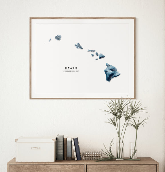 Hawaii Hydrological Map Poster Blue