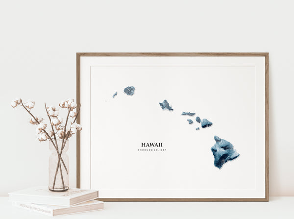 Hawaii Hydrological Map Poster Blue