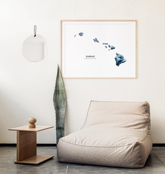 Hawaii Hydrological Map Poster Blue